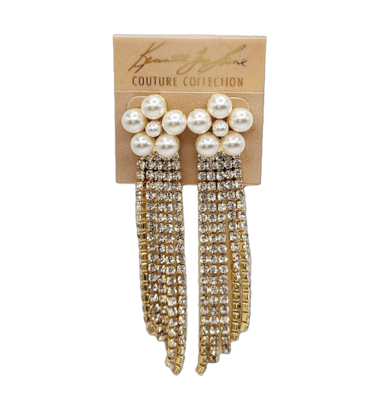 Gold with Pearl & Crystal Waterfall Pierced Earring