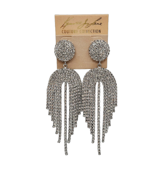 Silver Crystal Waterfall Drop Pierced Earring