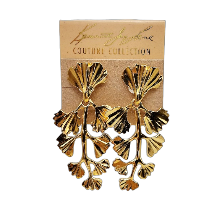 Gold Leaves on Vine Drop Clip Earring