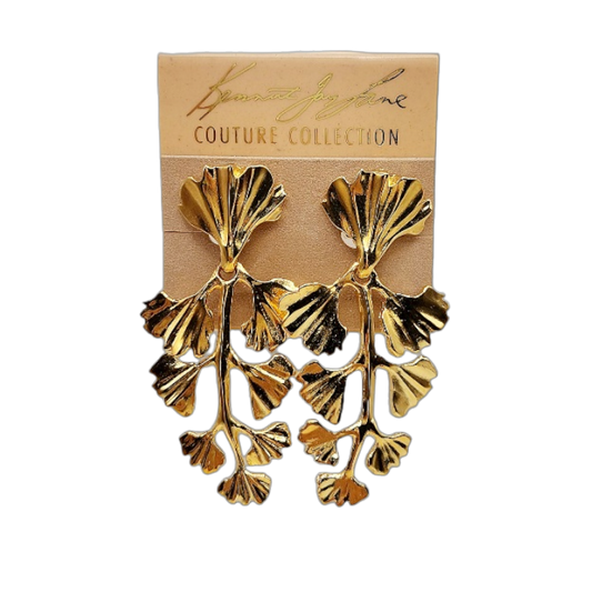 Gold Leaves on Vine Drop Clip Earring