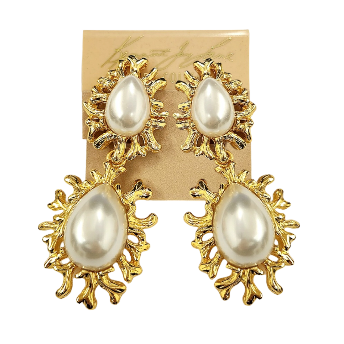 Gold Sea Branch with Pearl Drop Clip Earring