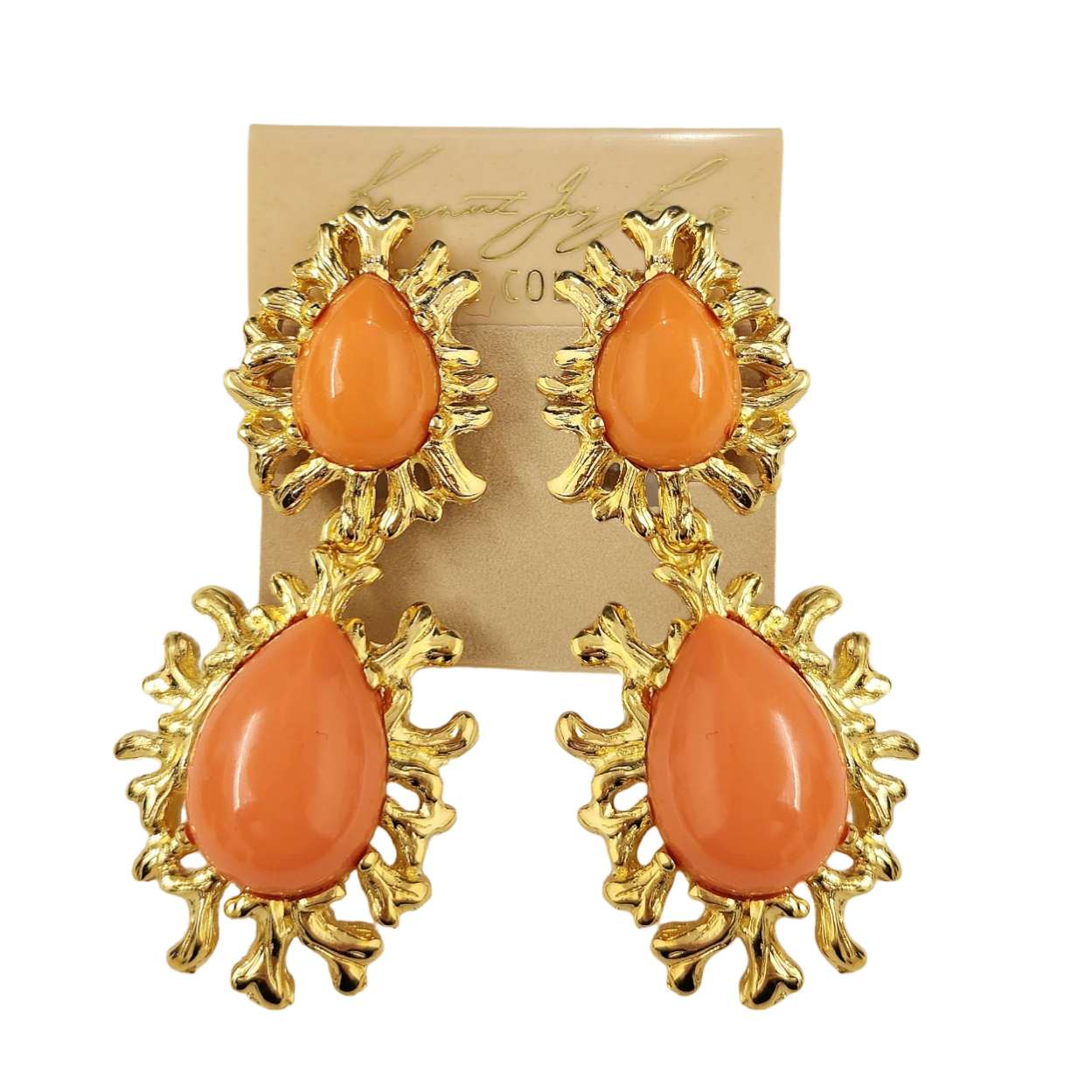 Gold Sea Branch with Coral Drop Clip Earring