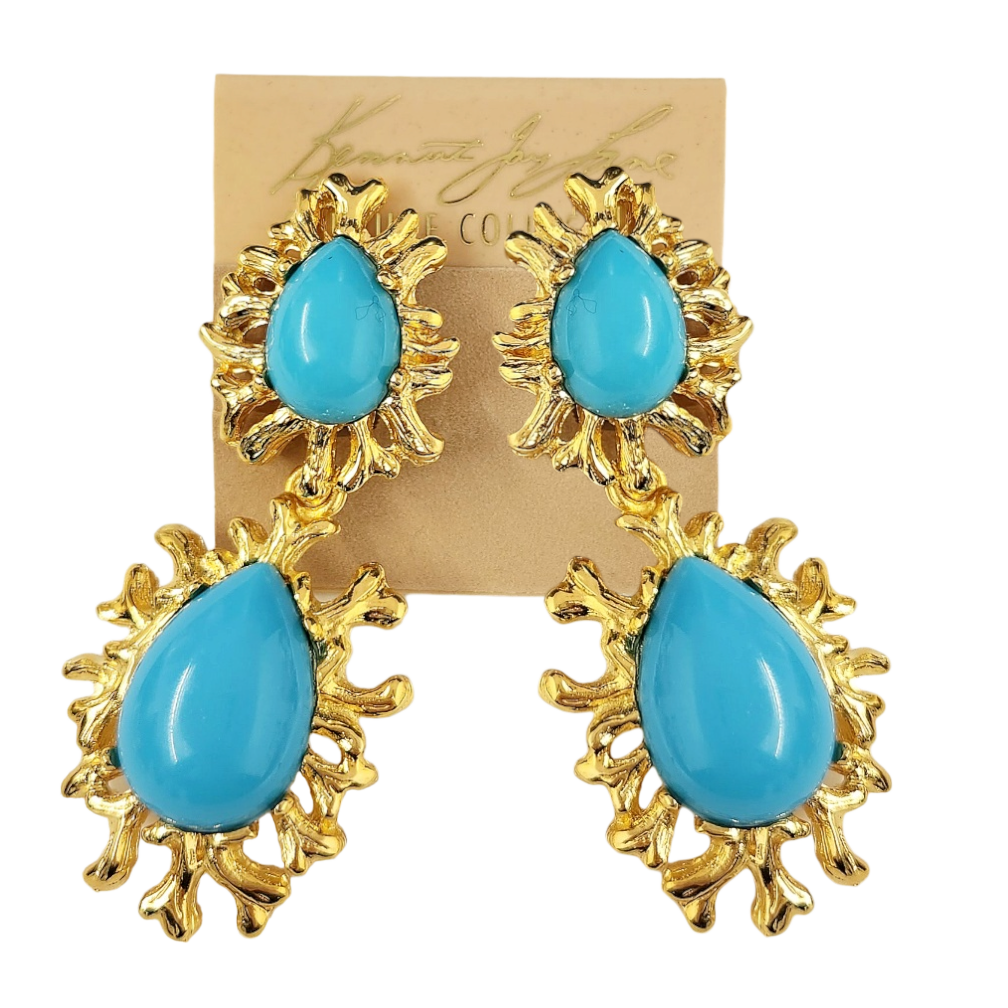 Gold Sea Branch with Turquoise Drop Clip Earring