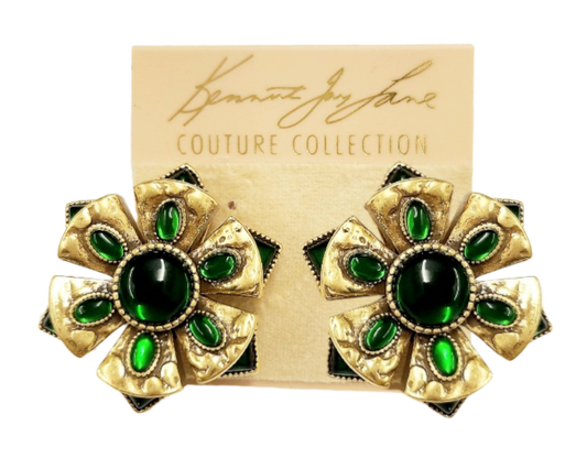 Light Antique Gold with Emerald Center Post Earring