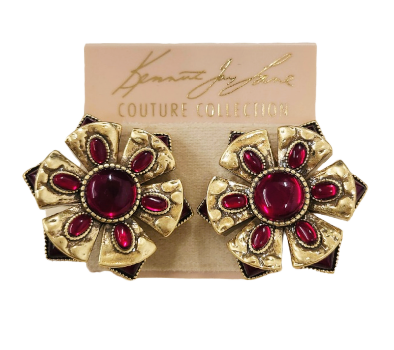 Light Antique Gold with Ruby Post Earring