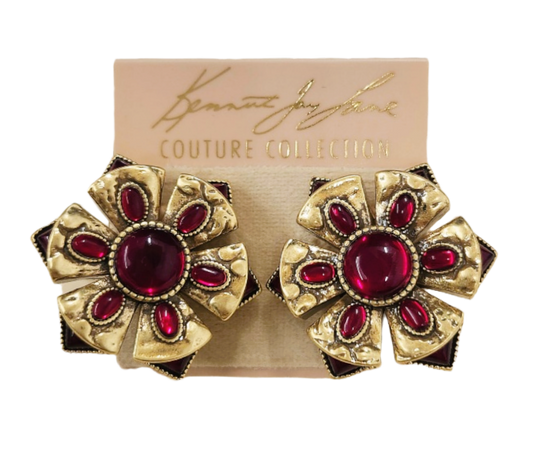 Light Antique Gold with Ruby Post Earring