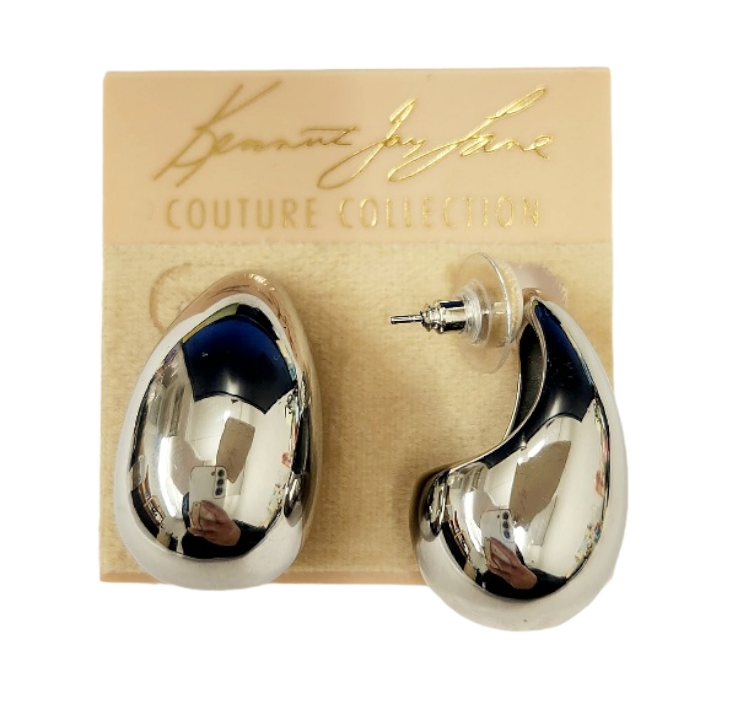 Polished Silver Tapered Hoop Pierced Earring