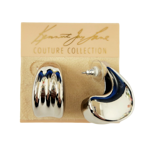 Polished Silver Dimpled Tapered Hoop Pierced Earring