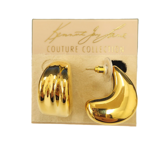 Polished Gold Dimpled Tapered Hoop Pierced Earring