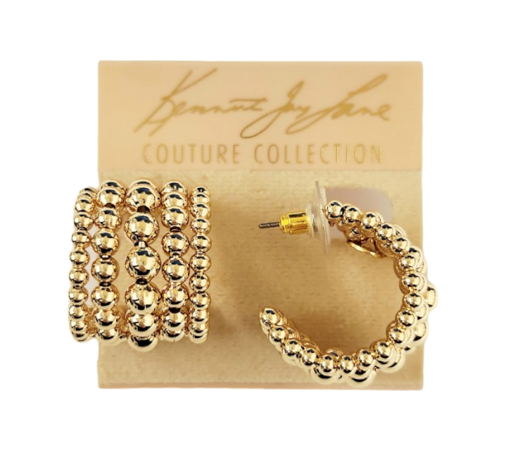 Five Row Polished Gold Beads Hoop Pierced Earring