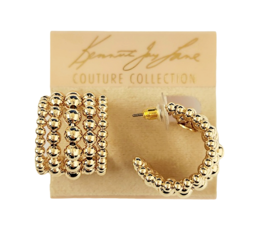 Five Row Polished Gold Beads Hoop Pierced Earring