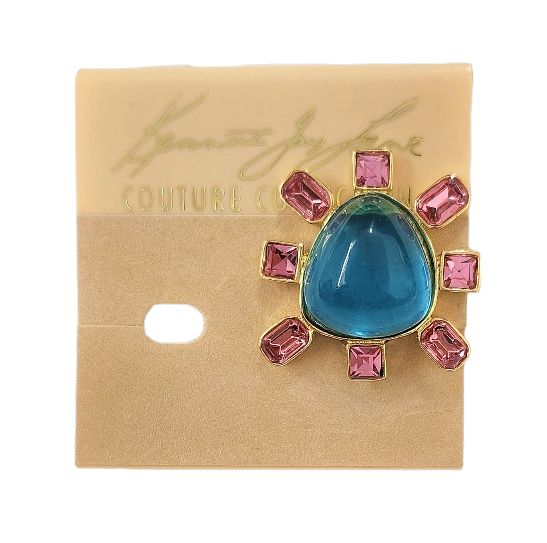 Gold-Pink Sides Aqua Cab Center Clip Earring