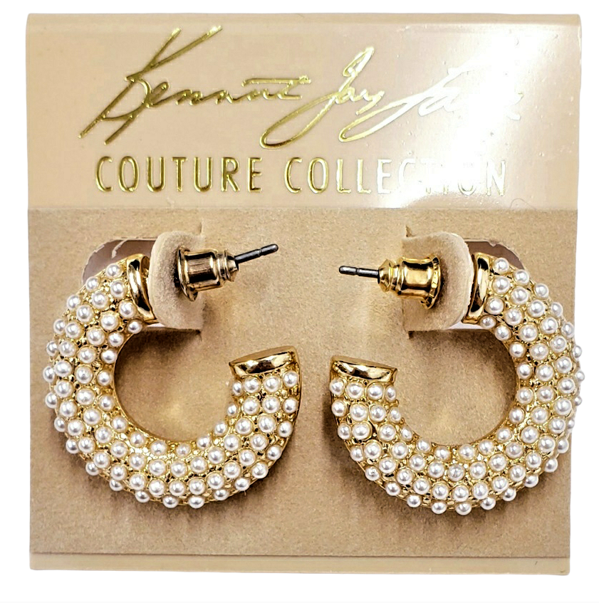 3-4" x 3-4" Gold with Pearl Post Hoop Earring