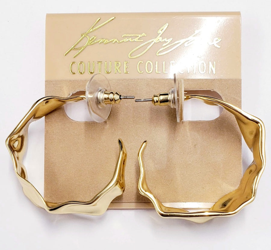 Polished Gold Textured Hoop Post Earring
