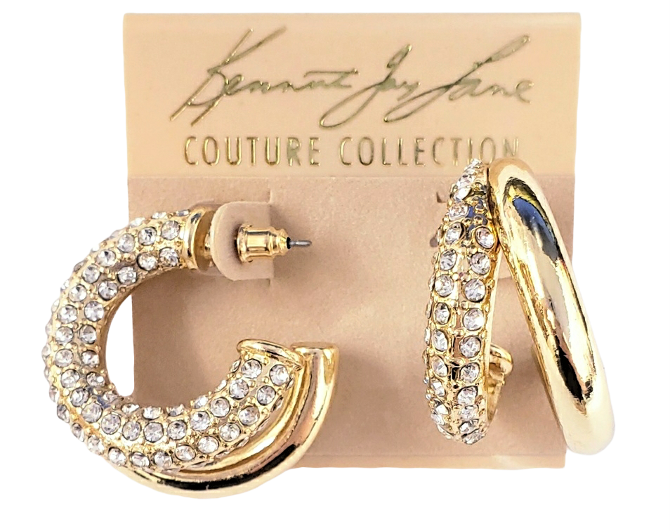 Polished Gold with Crystal Double Hoop Post Earring