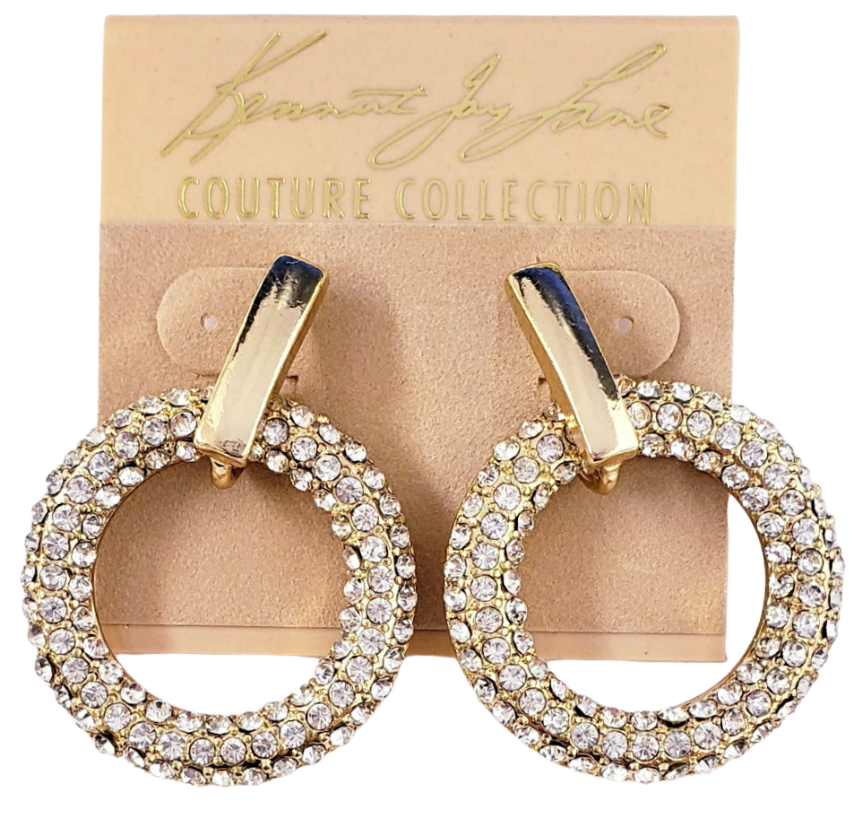 Polished Gold with Crystal Doorknocker Post Earring