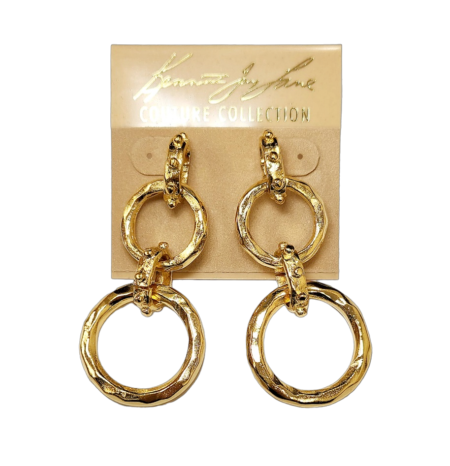 2.25"x1" 2 Small and Large Hammered Gold Circles Drop Post Earring