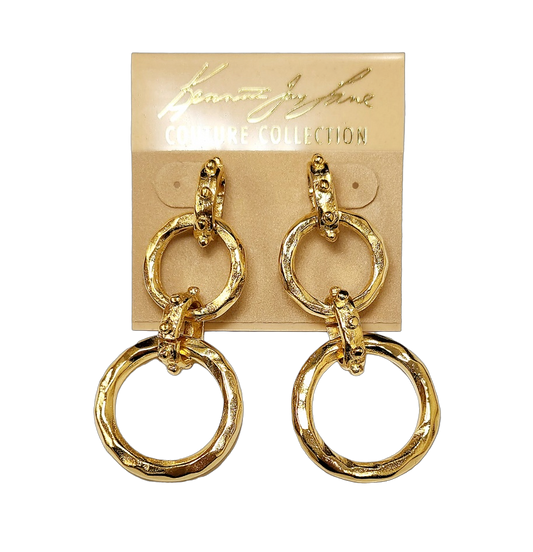 2.25"x1" 2 Small and Large Hammered Gold Circles Drop Post Earring