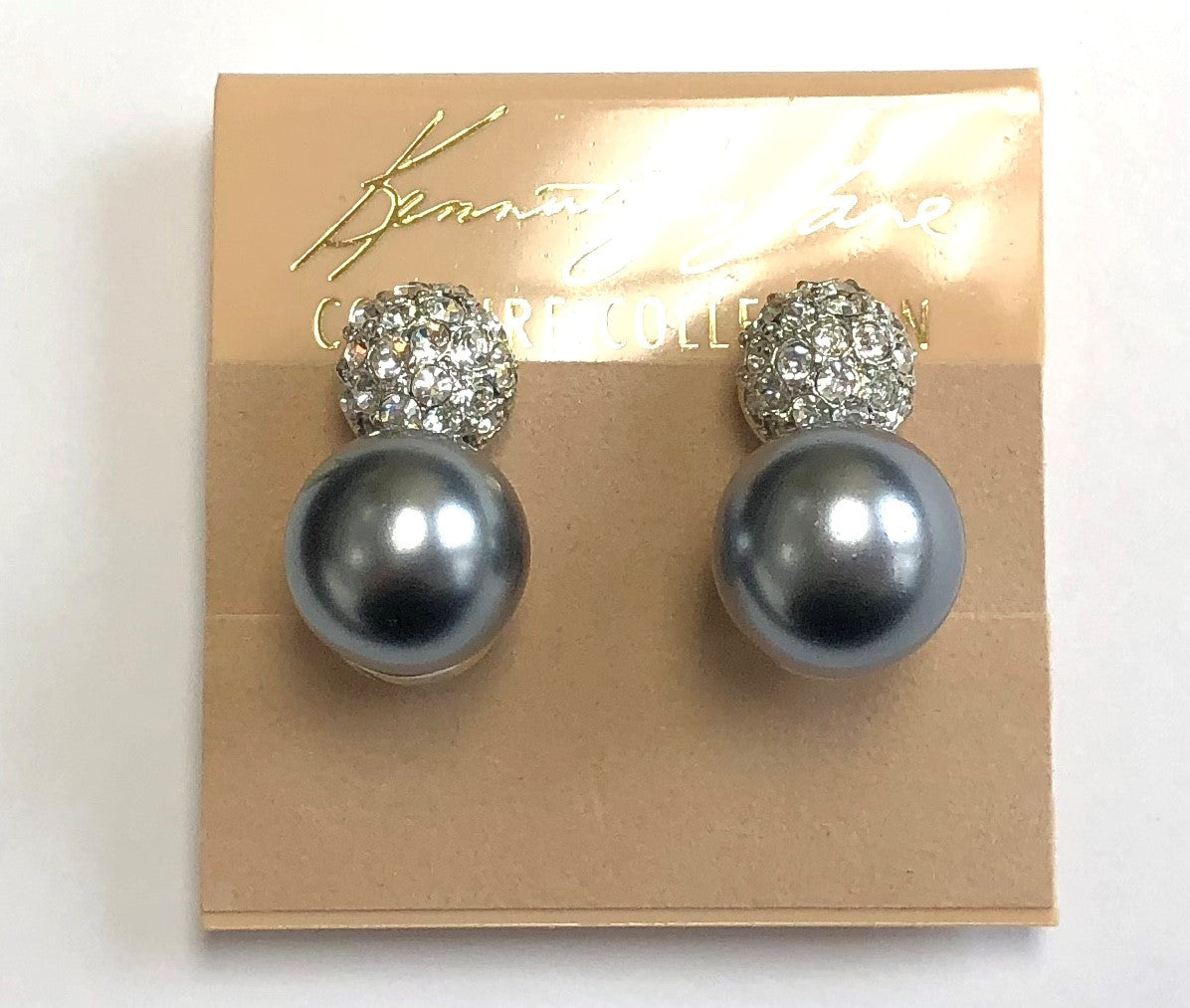 Rhodium Crystals Pave' Top And Grey Pearl Bottom Clip Earring