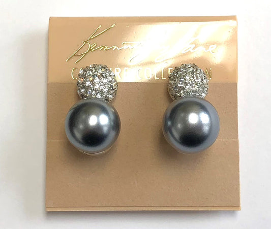 Rhodium Crystals Pave' Top And Grey Pearl Bottom Clip Earring