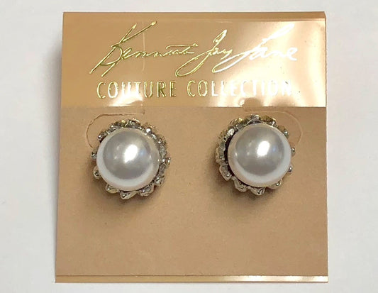 Rhodium Crystals And White Pearl Center Pierced Earring