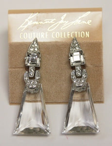 Rhodium Crystals And Clear Deco Drop Clip Earring