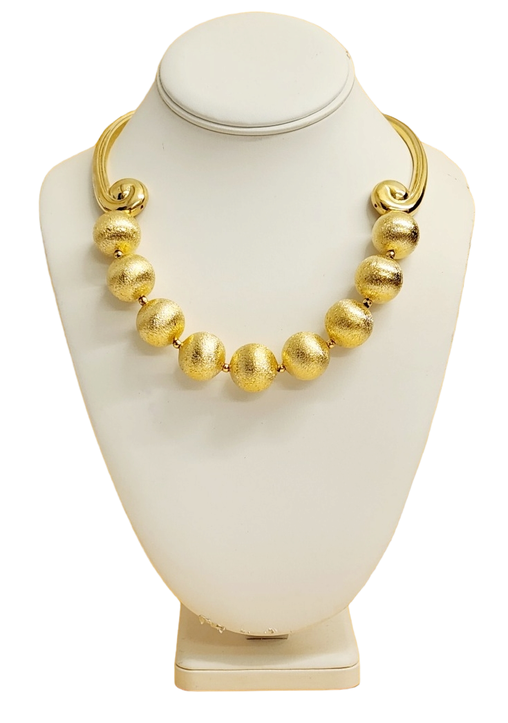 15" Gold With 16mm Gold Beads Hook Clasp Bib necklace