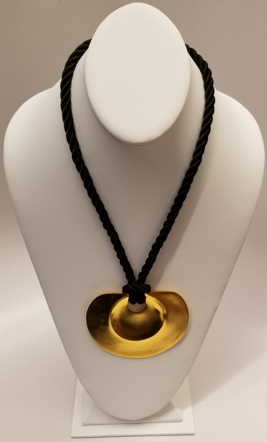 18" Satin Gold Black Cord Pendant Necklace