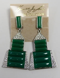 Silver And Crystal With Green Deco Drop Earring