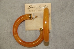 Large Polished Gold Ends Amber Hoop Pierced Earring