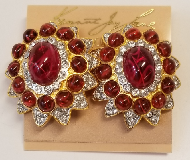 Barbara Bush Gold-Crystal Flawed Ruby Centre Clip Earring
