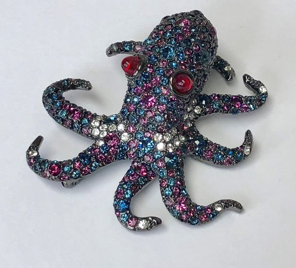 Gunmetal with Sapphire and Amethyst Octopus Pin
