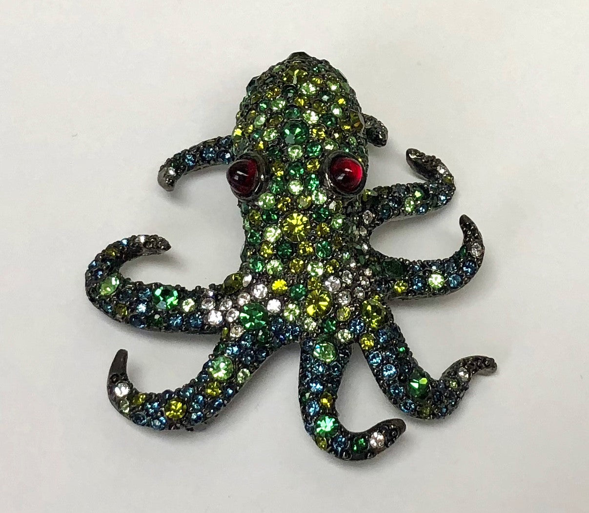 Gunmetal Multi Green and Sapphire Octopus Pin