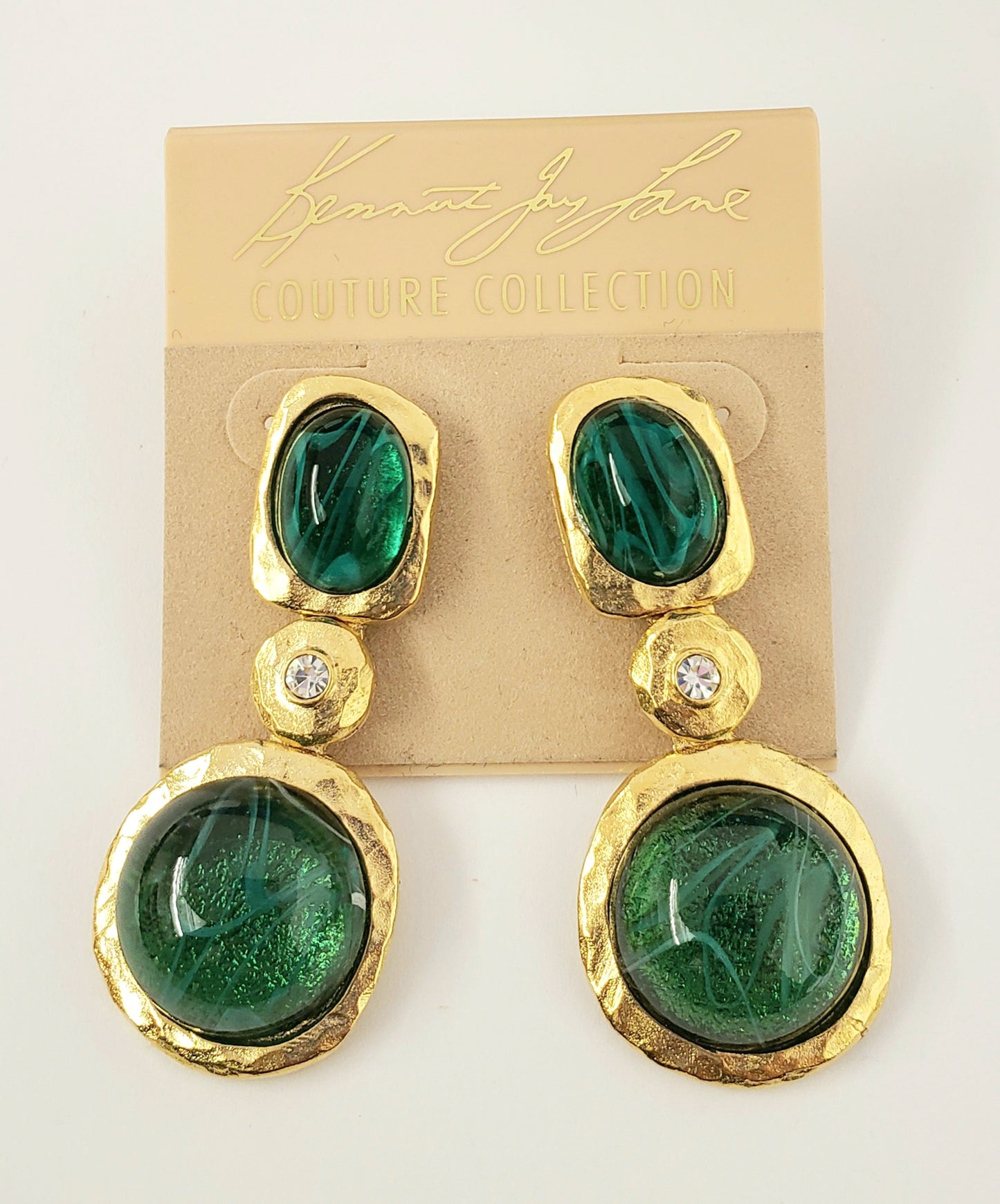 2" Satin Gold with Crystal Flawed Emerald Pierced Earring