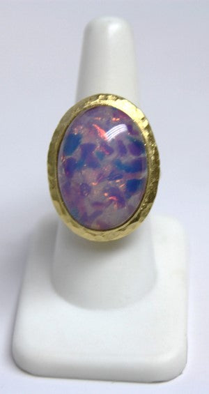 Satin Gold Pink Opal Center Adjustable Ring