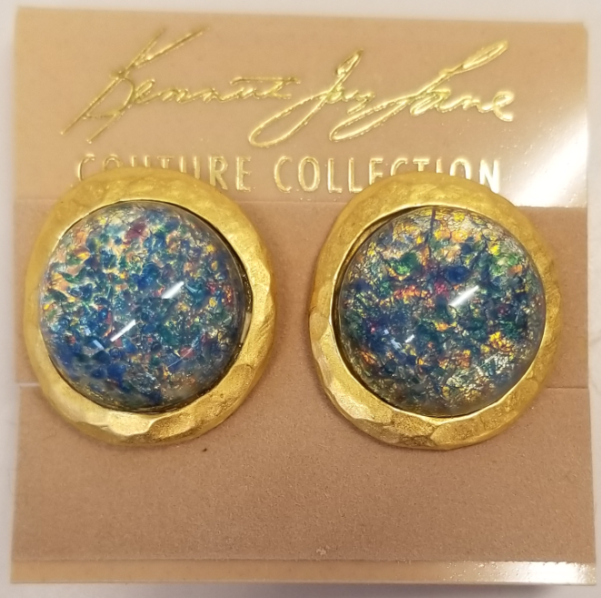 Blue Opal Button Clip Earring