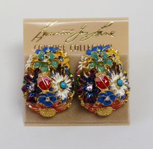 Multi Enamel Flower And Bug Clip Earring