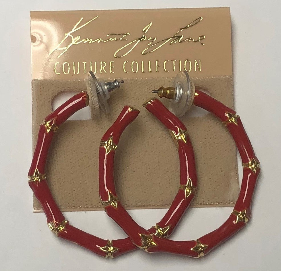 Dark Coral Medium Bamboo Hoop Pierced Earring