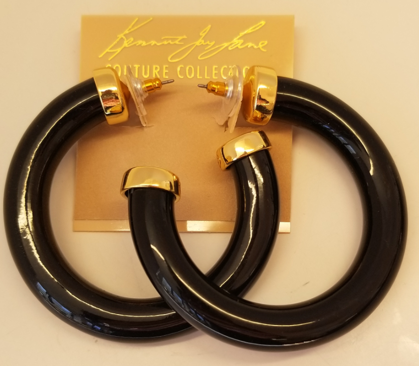 Large Black Polished Gold Ends Hoop Pierced Ear