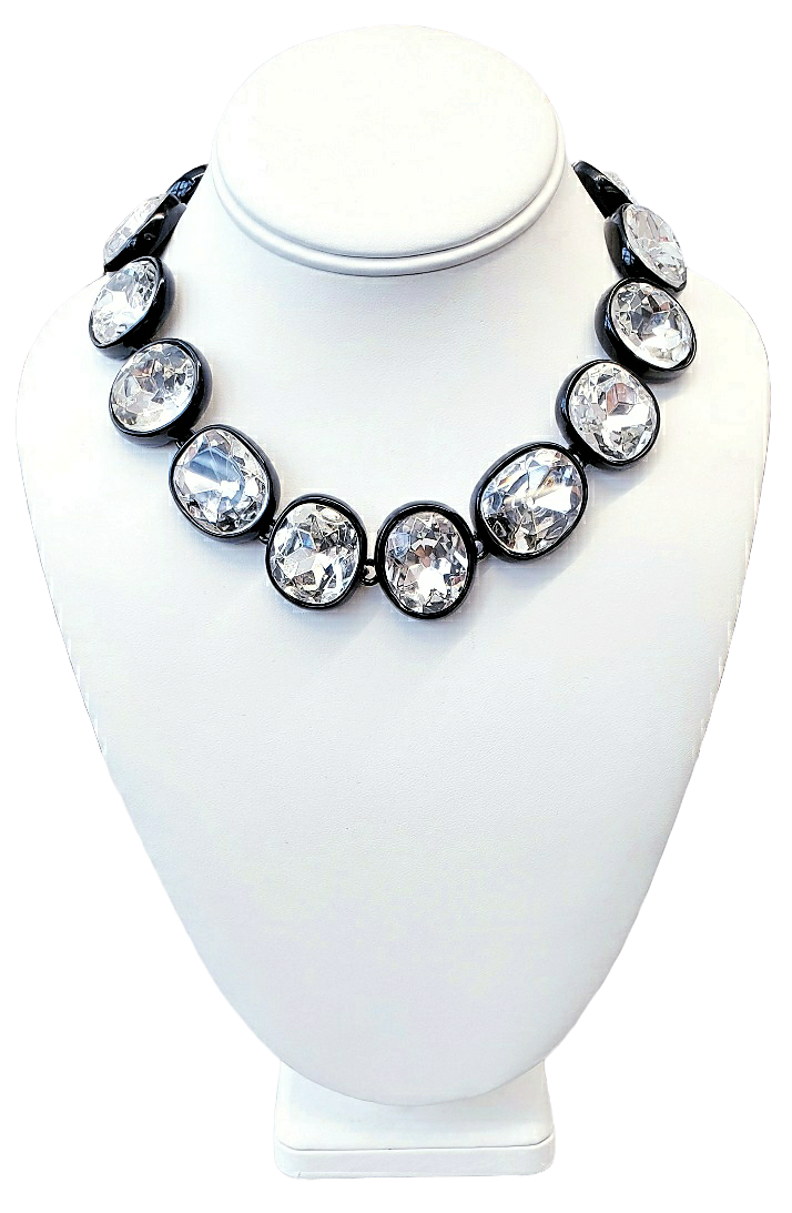 17" Black Plate and Crystal Headlight Necklace