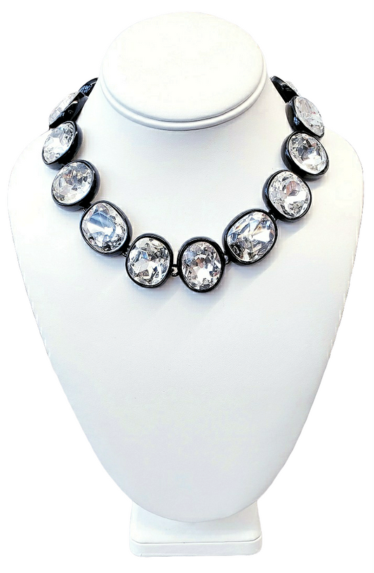 17" Black Plate and Crystal Headlight Necklace