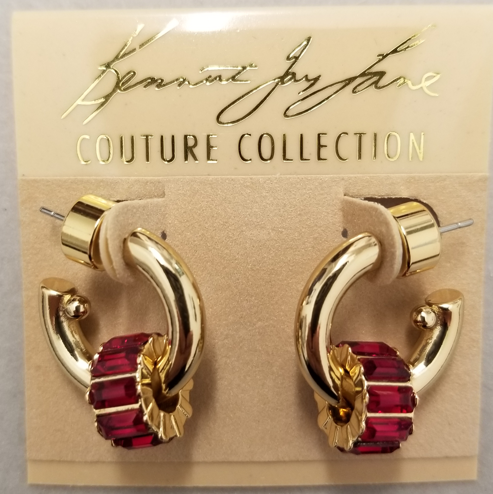 Ruby Baguette Hoop Pierced Earring