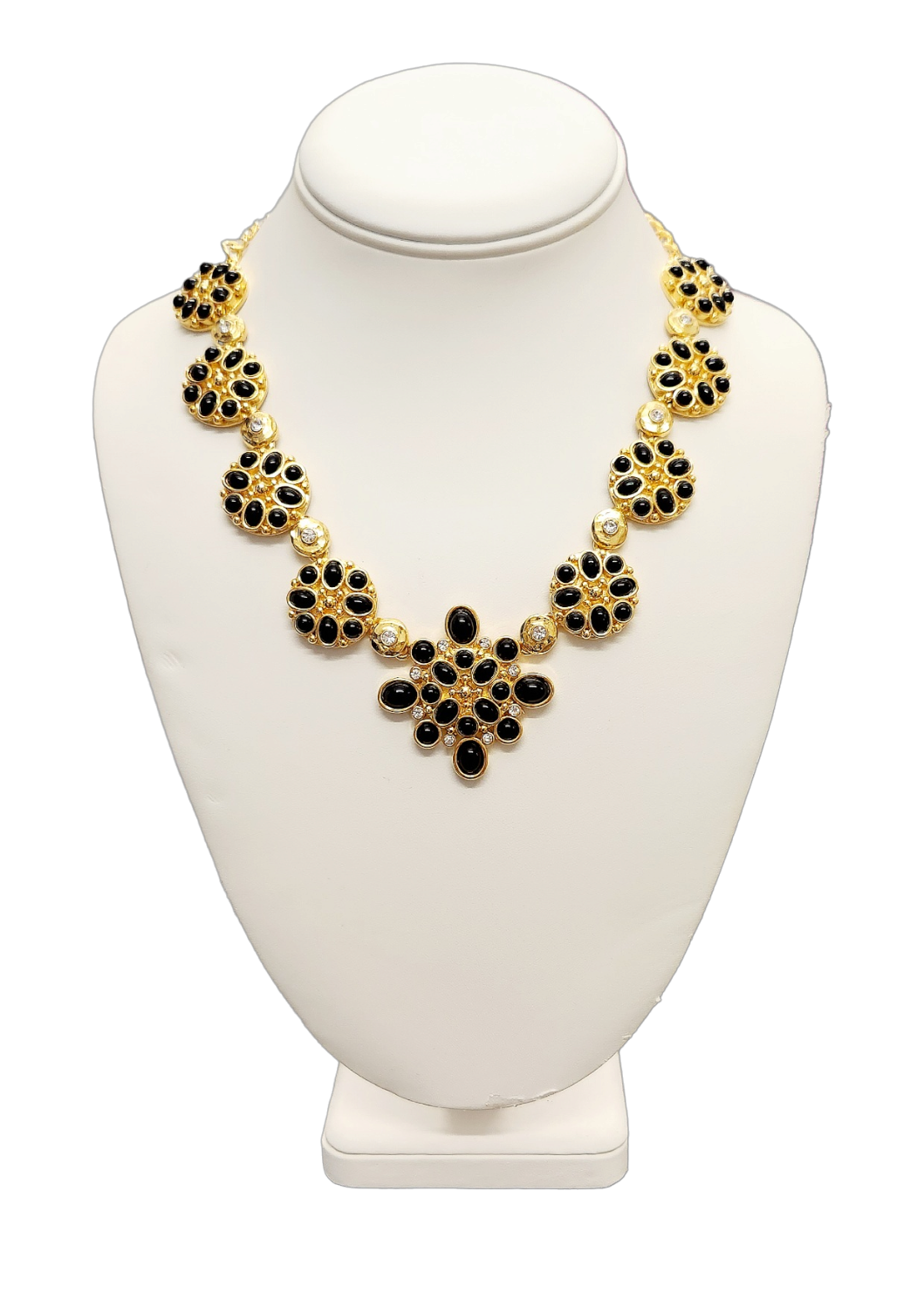 Gold Black & Rhinestone Motifs Necklace