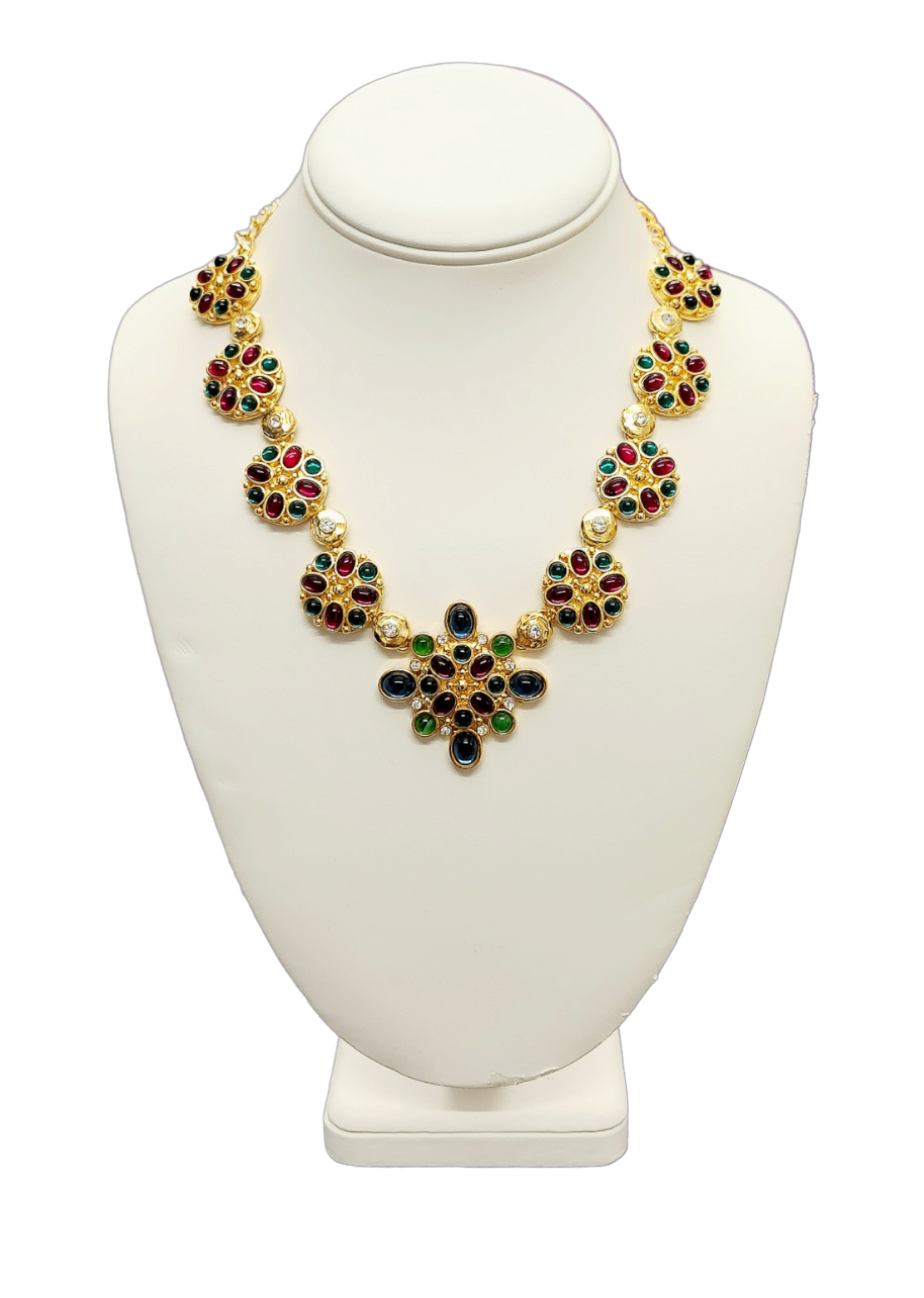 Gold Multicolored & Rhinestone Motifs Necklace