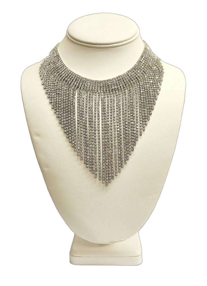 Silver with Crystal Waterfall Choker Necklace