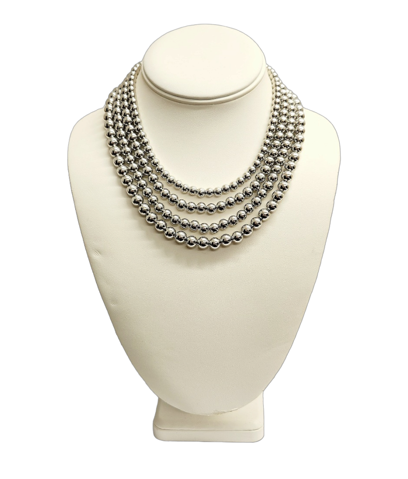 4 Row Silver Round Beads Necklace
