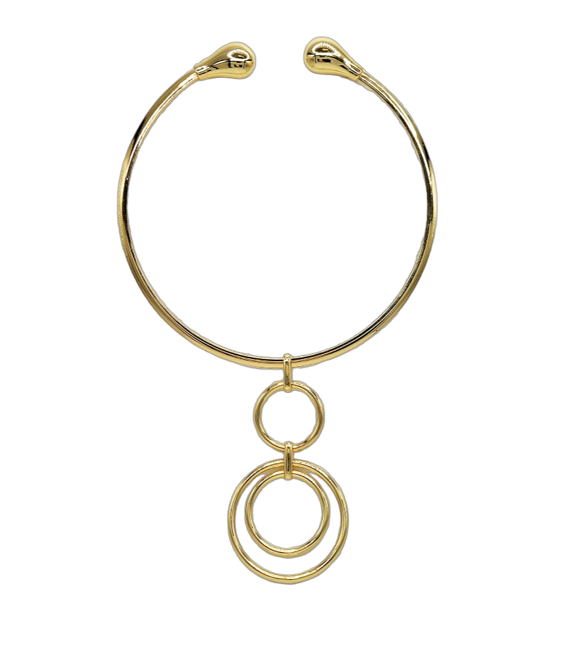Gold with Triple Inner Circle Pendant Drop Collar Necklace