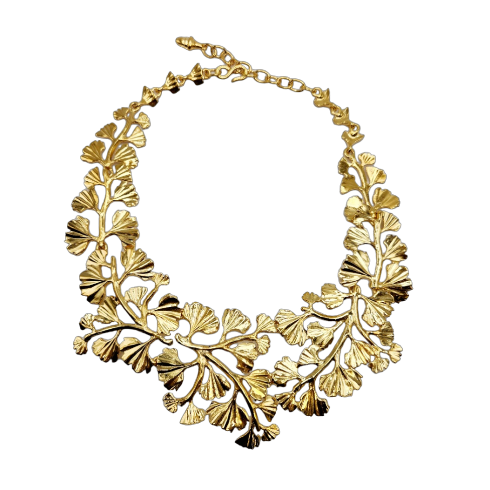 Gold Leaves on vine Bib Necklace