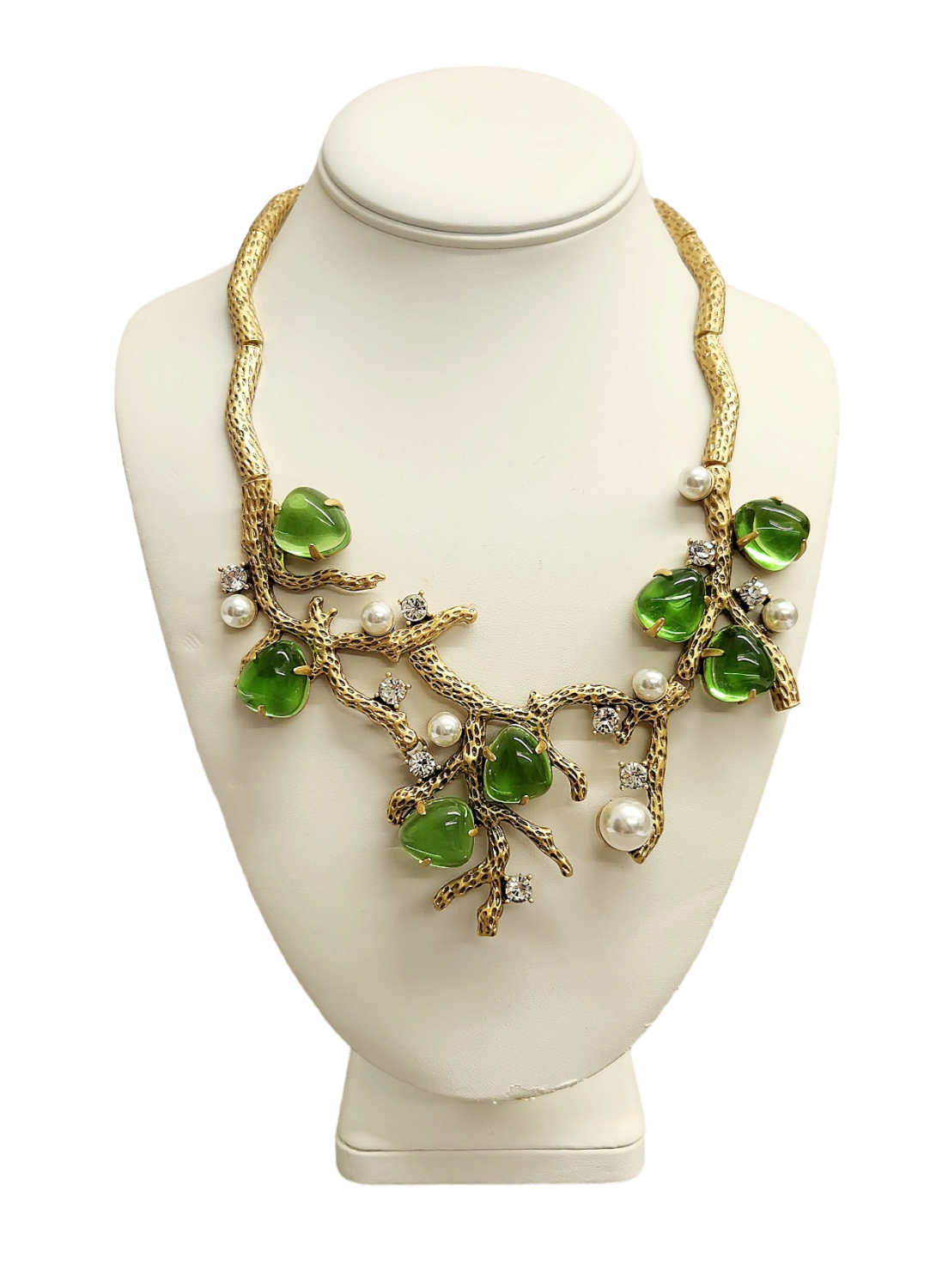 Gold Sea Branch with Pearls- Crystal- Peridot Necklace