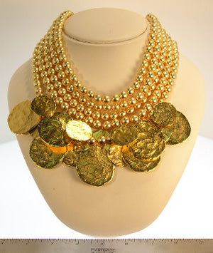Five Row Gold Coin Choker Necklace